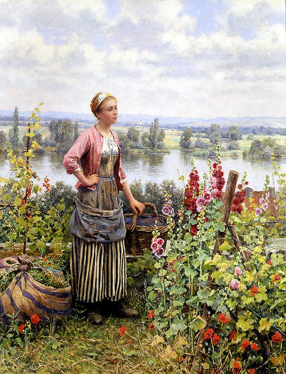 Daniel Ridgeway Knight Maria on the Terrace with a Bundle of Grass